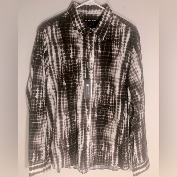 NWT Rare Saks Exclusive Michael Kors Tailored Fit Button Down Shirt L Brn/White - Picture 2 of 6